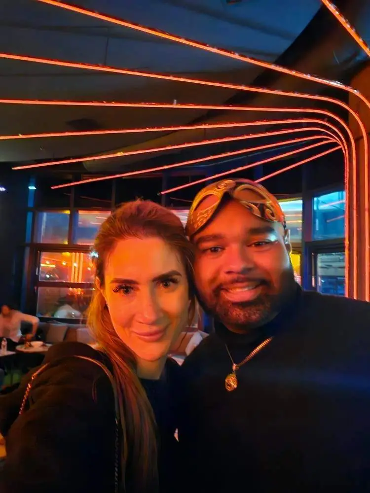 D’Antré with a guest at the premiere