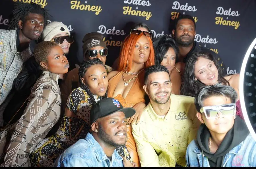Trendy premiere cast on the Dates & Honey step-and-repeat
