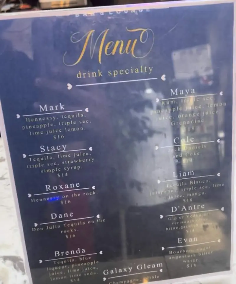 Premiere night drink menu